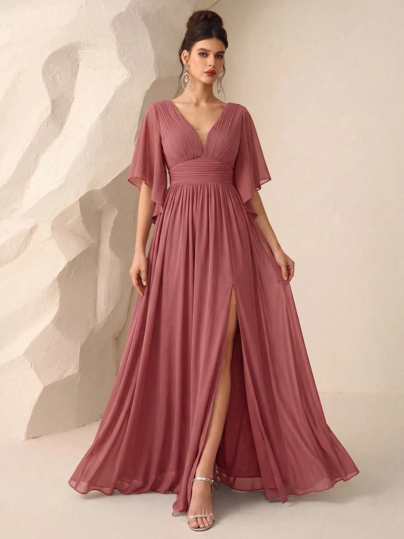Butterfly Sleeve Split Thigh Chiffon Bridesmaid Dress Elegant Dress, Bride Dress Wedding - image 13