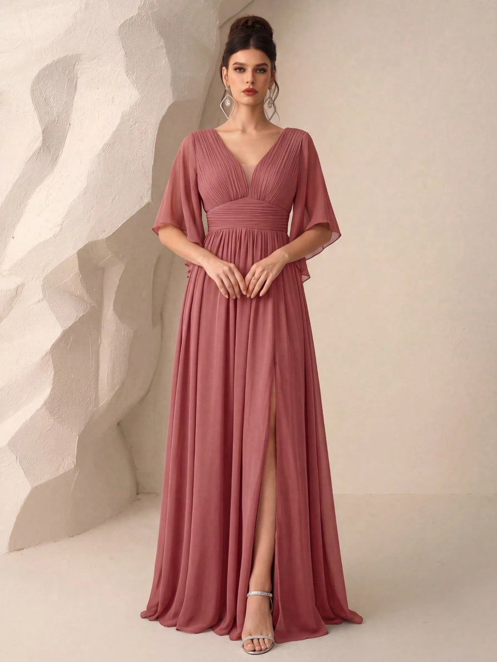 Butterfly Sleeve Split Thigh Chiffon Bridesmaid Dress Elegant Dress, Bride Dress Wedding - image 15