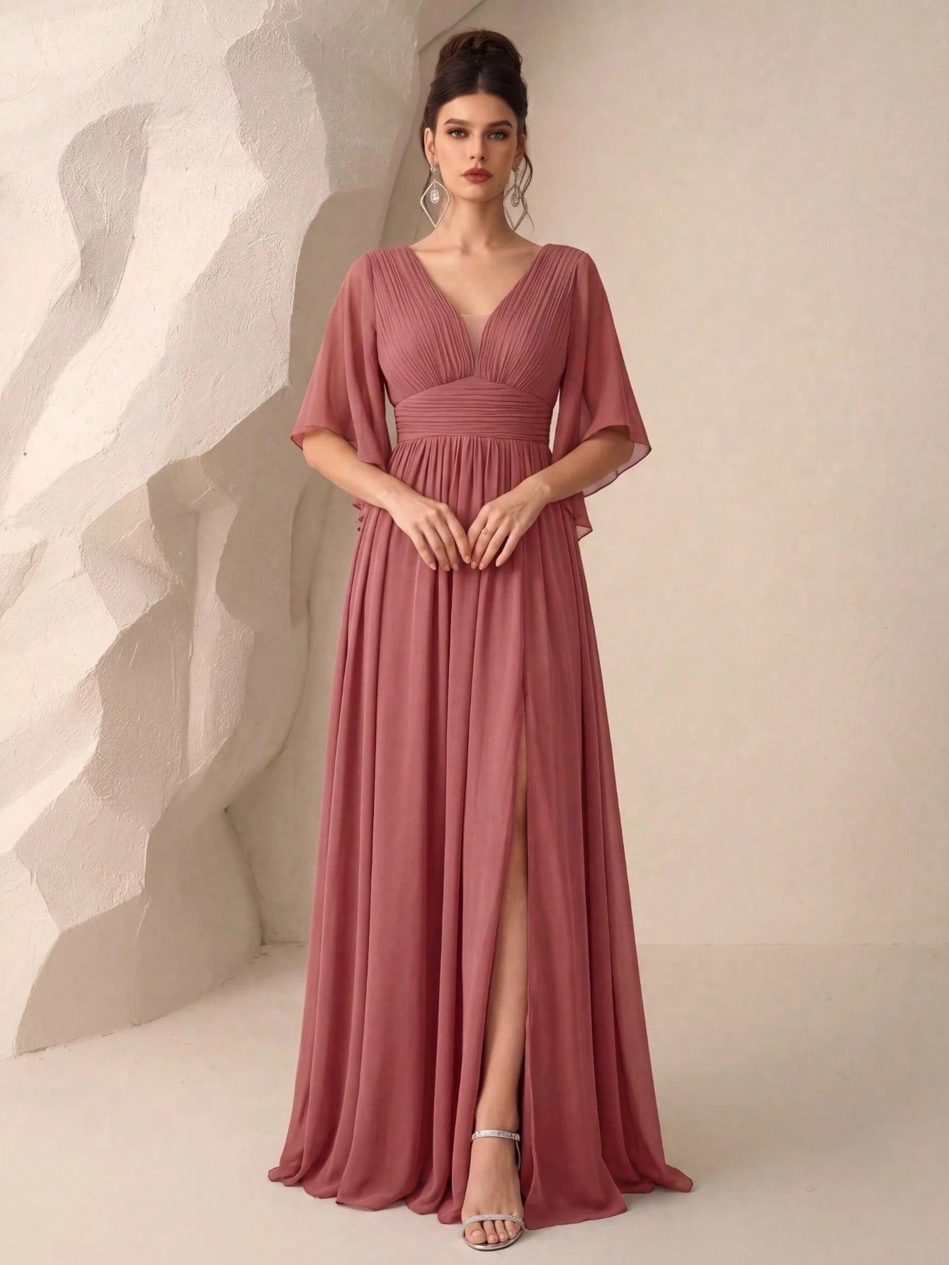 Butterfly Sleeve Split Thigh Chiffon Bridesmaid Dress Elegant Dress, Bride Dress Wedding - image 15