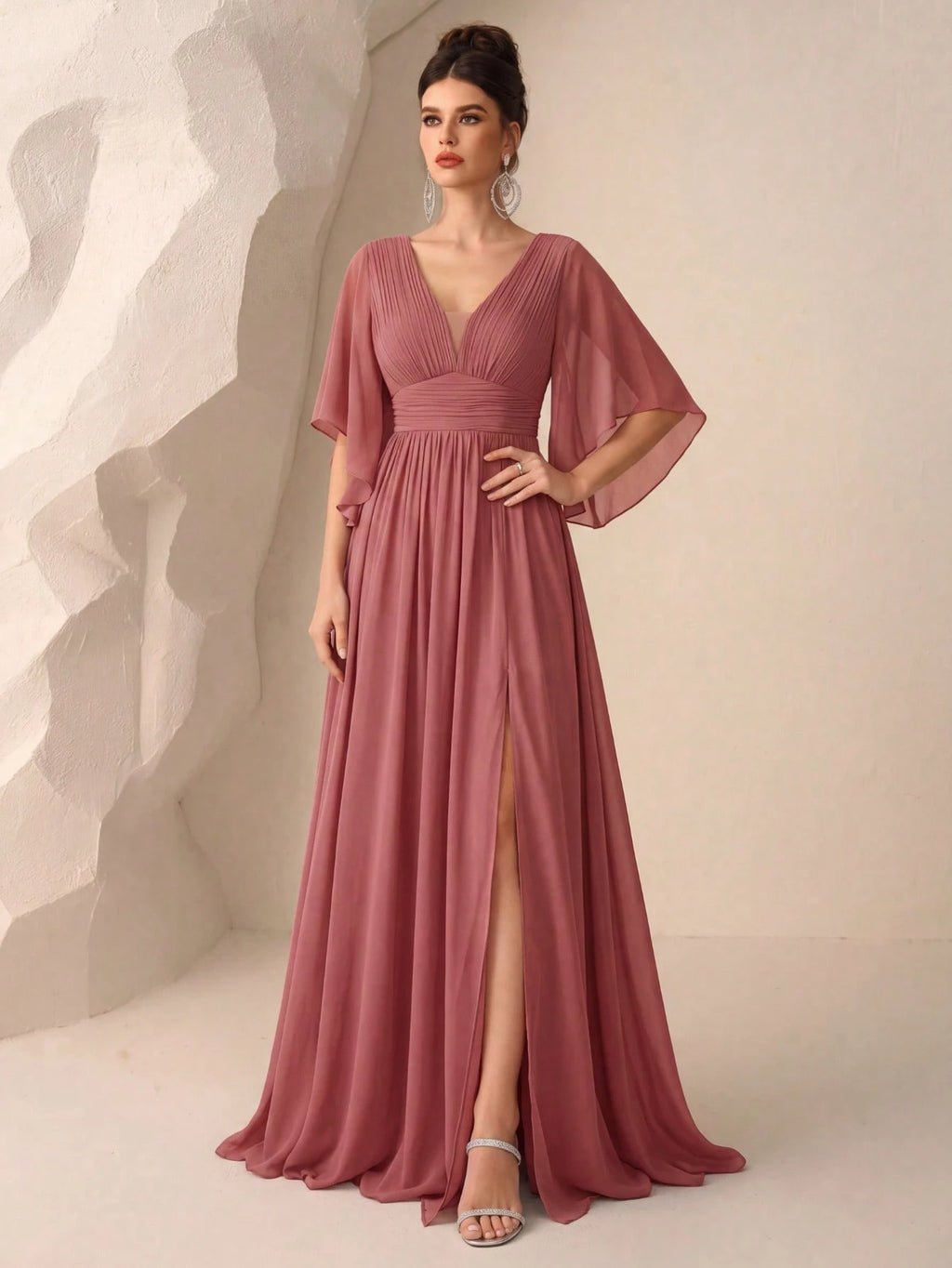 Butterfly Sleeve Split Thigh Chiffon Bridesmaid Dress Elegant Dress, Bride Dress Wedding - image 14