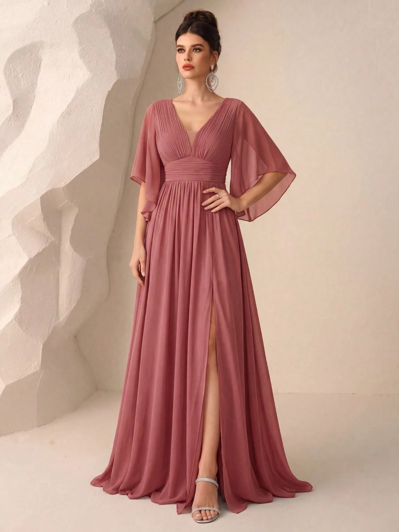Butterfly Sleeve Split Thigh Chiffon Bridesmaid Dress Elegant Dress, Bride Dress Wedding - image 14