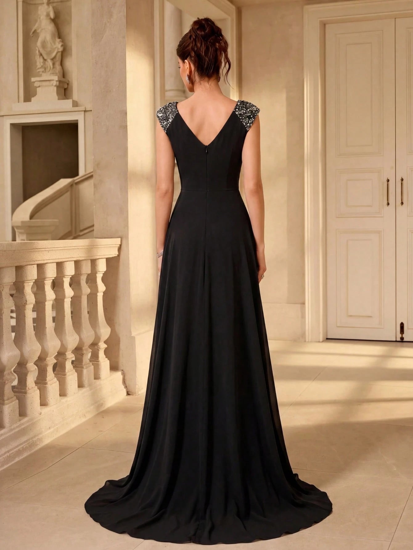 UNITHORSE V-Neck Ruffle Sleeve Pleated Leaf Net Mesh Splice Party Evening Dress Wedding - image 17