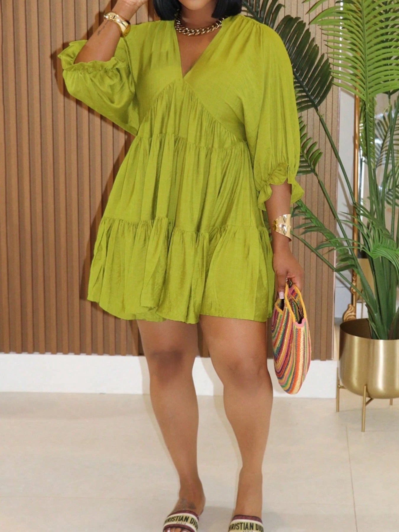 Summer Dresses For WomenFashionable And Elegant Women's Dress, Pure Color, Casual V-Neck, Loose Waist, - image 6