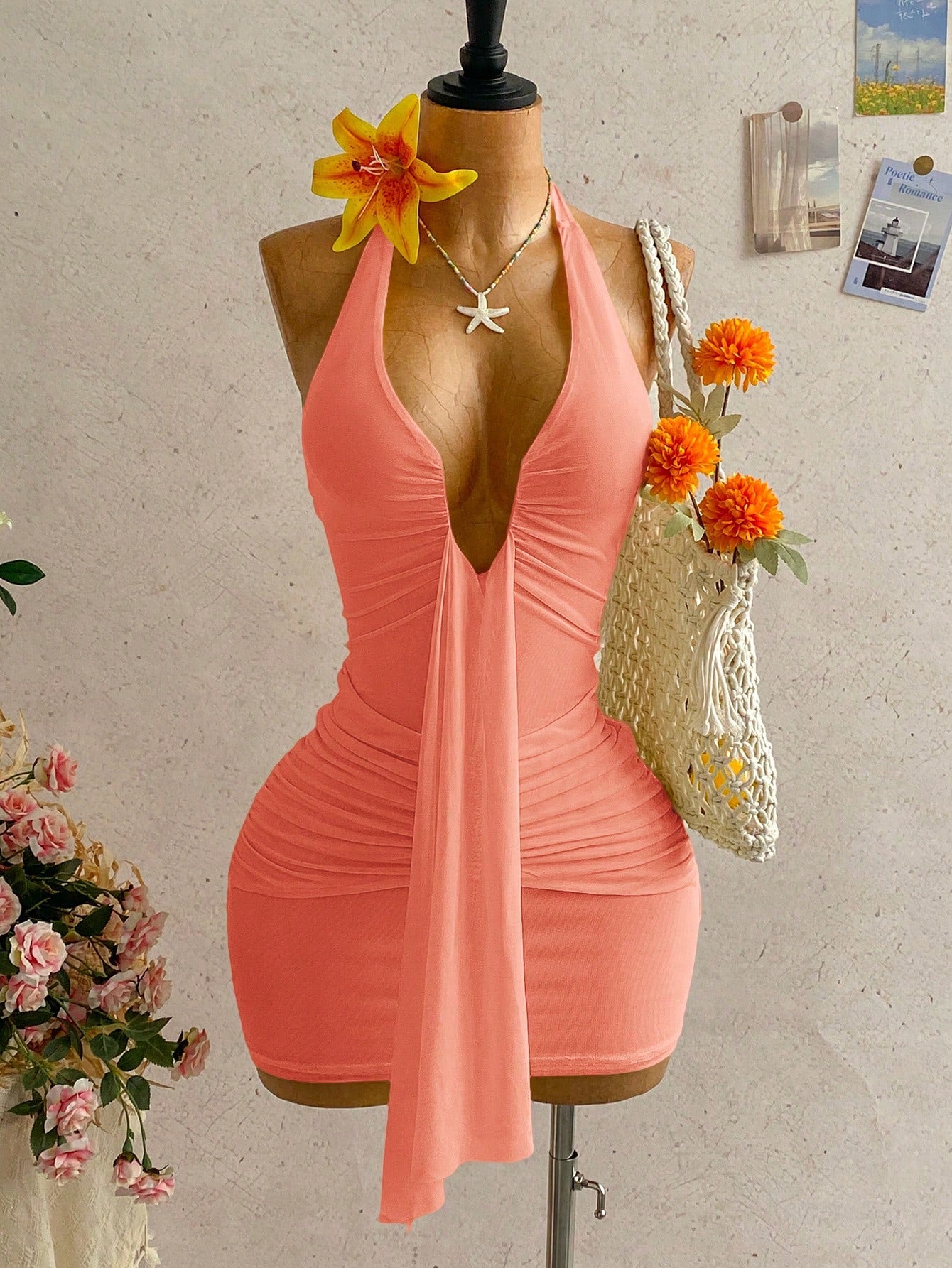 Ure Wave Women's Casual Vacation Sexy Ribbon Halter Bowknot Ruched