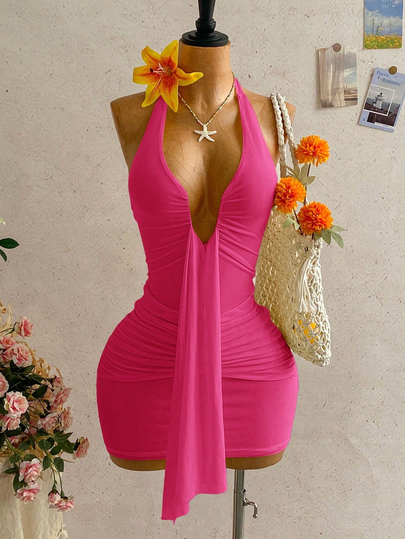 Ure Wave Women's Casual Vacation Sexy Ribbon Halter Bowknot Ruched
