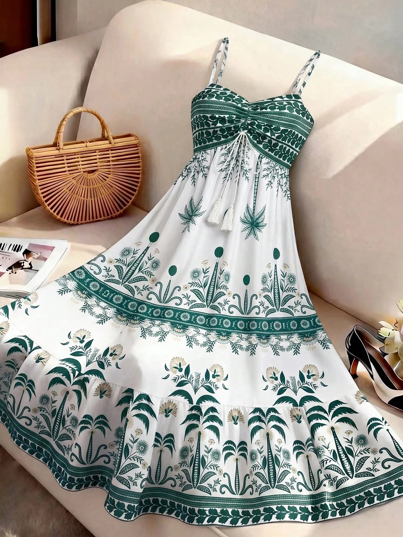 GlowEve Women's White And Blue Floral Summer Boho Beach Vacation