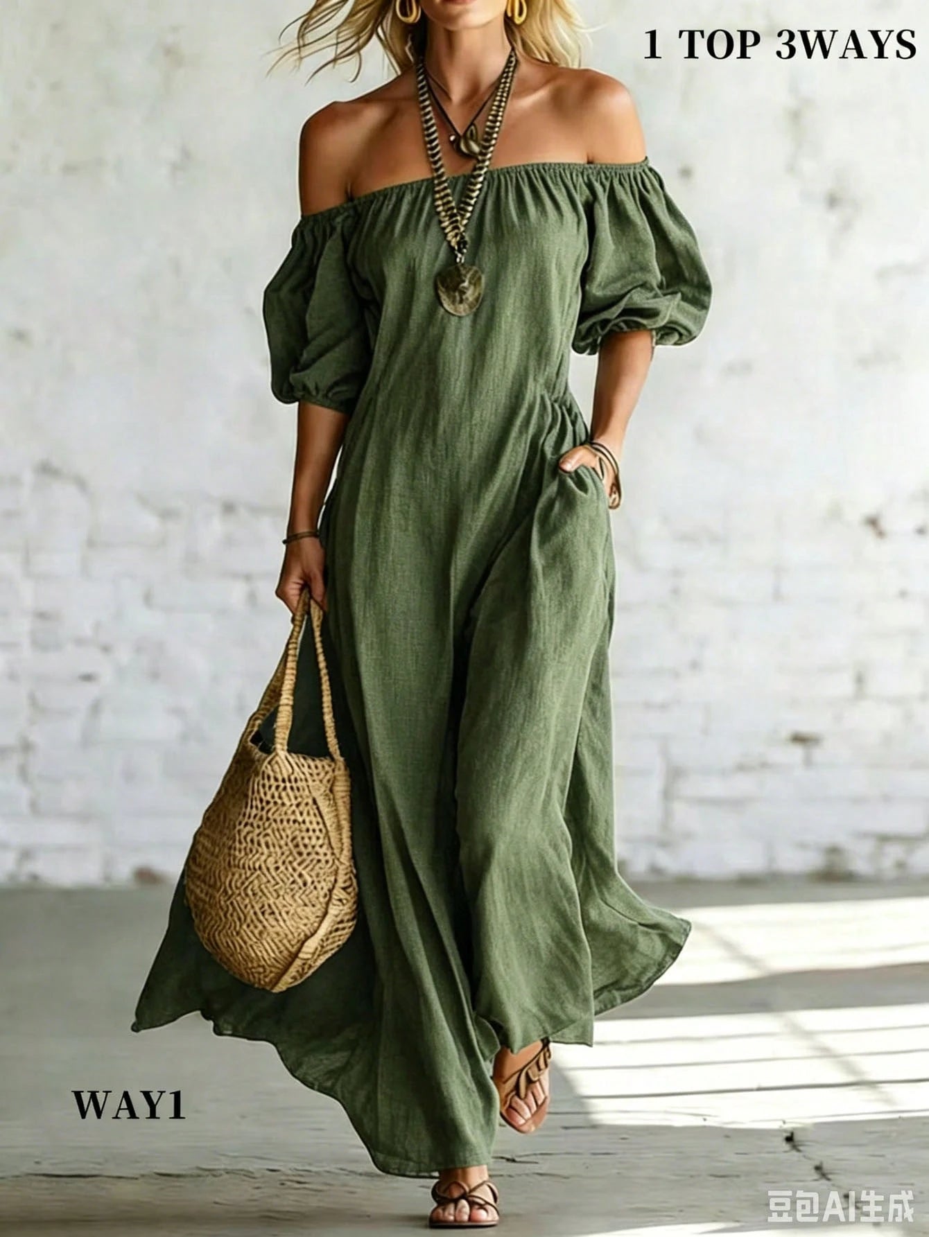 Holidaya Women's Vacation Casual Solid Color Off-Shoulder Dress