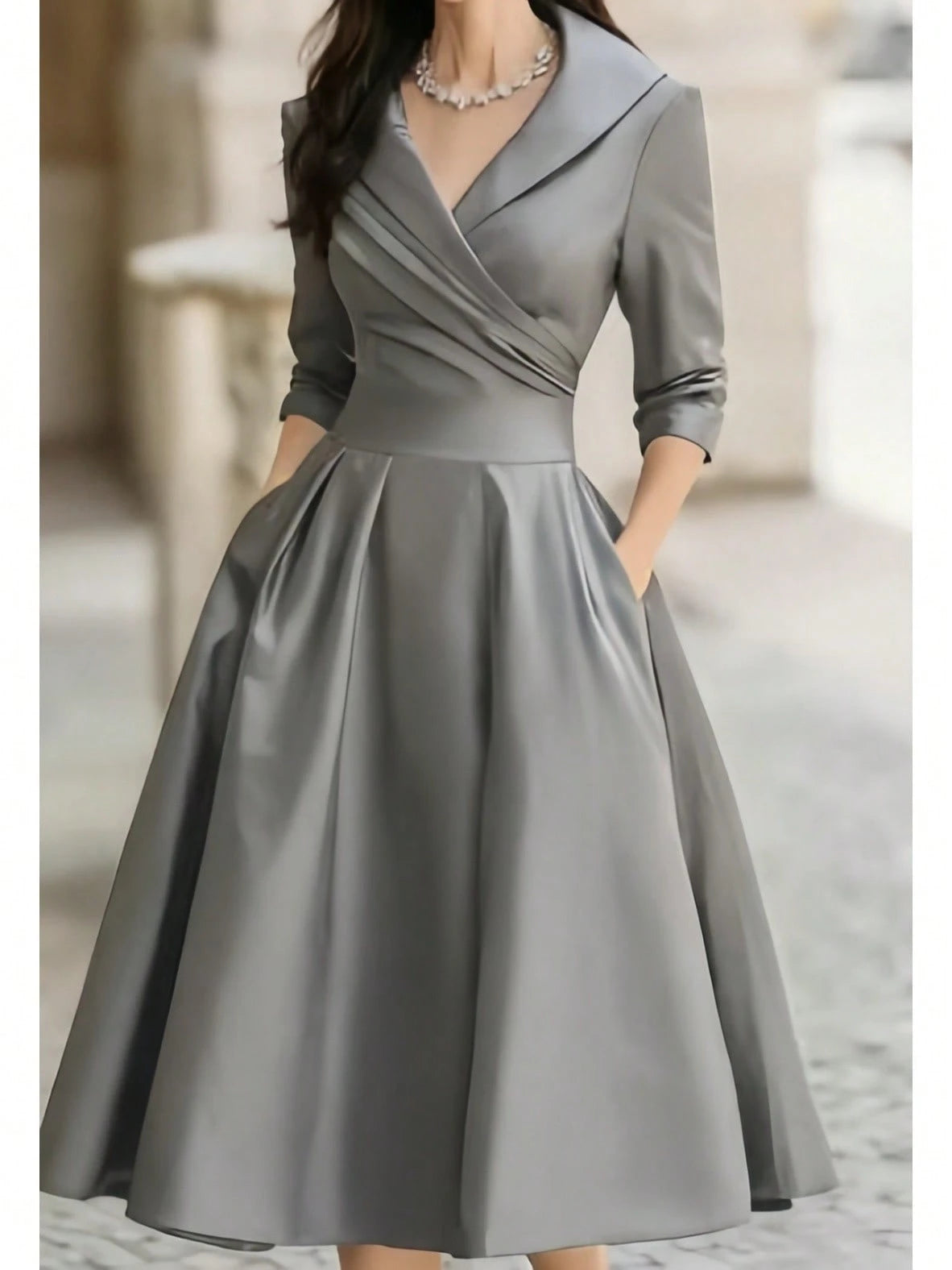 2026 European Women Elegant Formal Waist Slim Dress Slimming Graceful Long Sleeve Maxi Dress - image 11