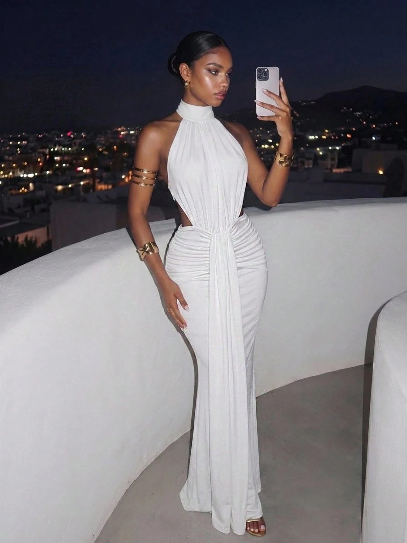 Slaydiva Women's White Backless Long Dress,Elegant Polka Dot French