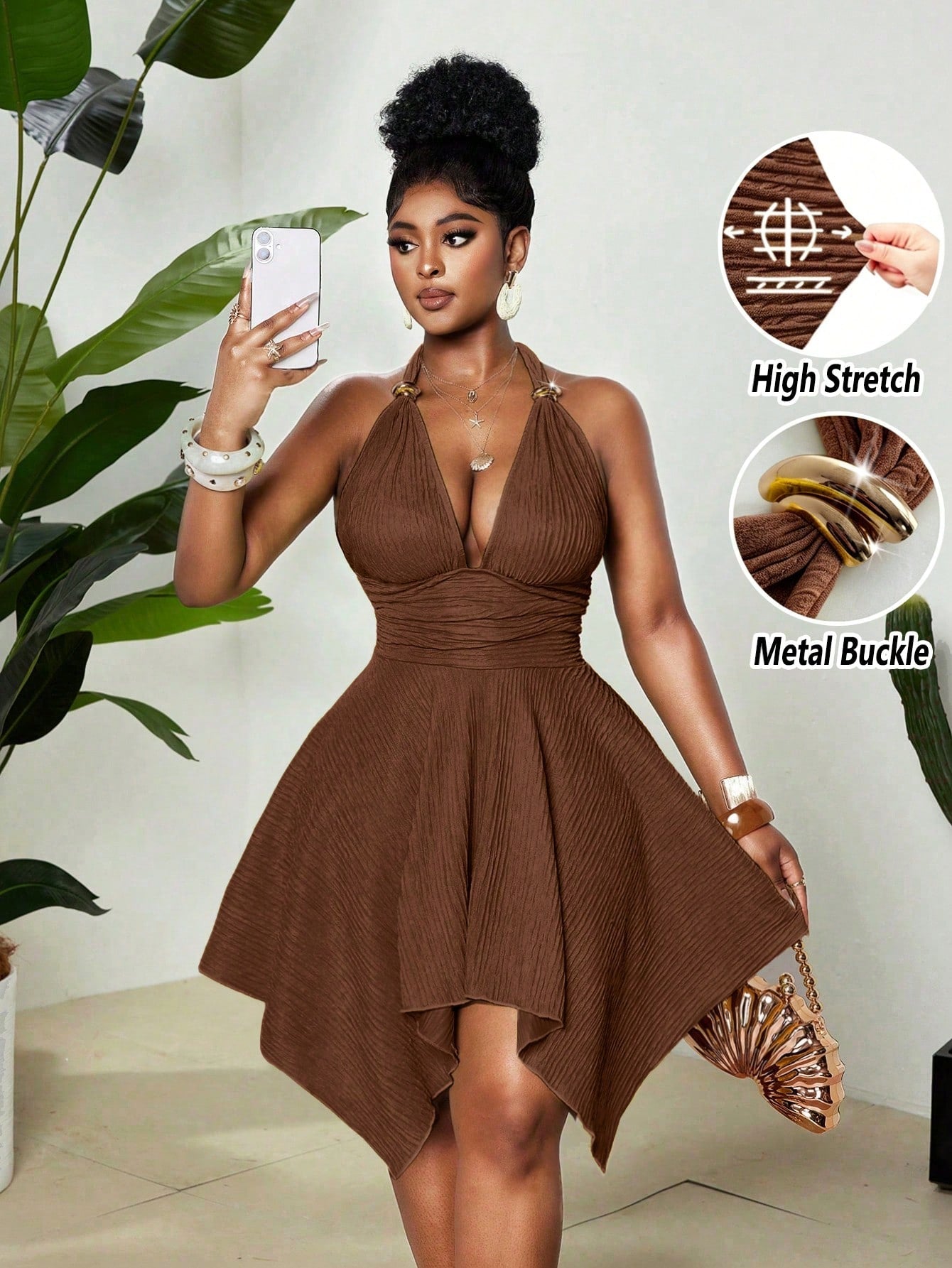 Women's 70s Elegant Jacquard Knit High Stretch Halter Neck Dress,Orange Red Summer Party Backless Dress,Metal - image 19