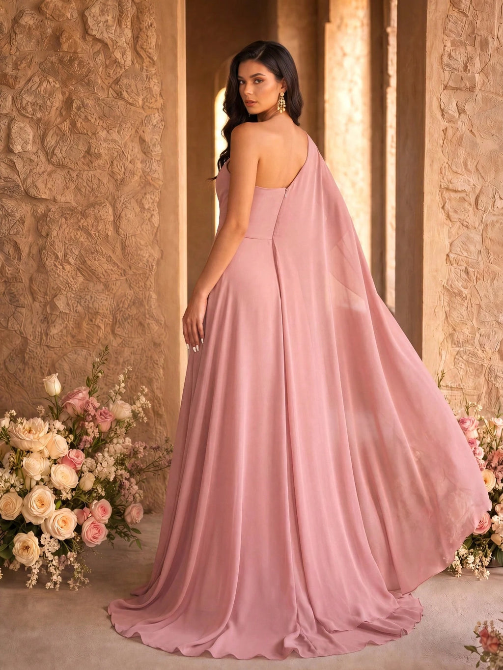 SUPGIR Floral Decor Slit Maxi Chiffon Dress With Shoulder Strap & Flounce Sleeve Wedding Spring - image 4