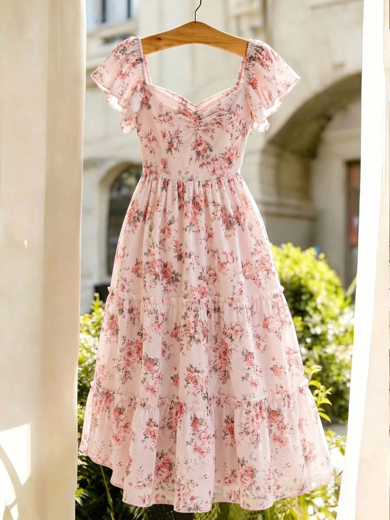 Elenzya Pink Floral Dress For Women,Summer Cottage Core Vintage