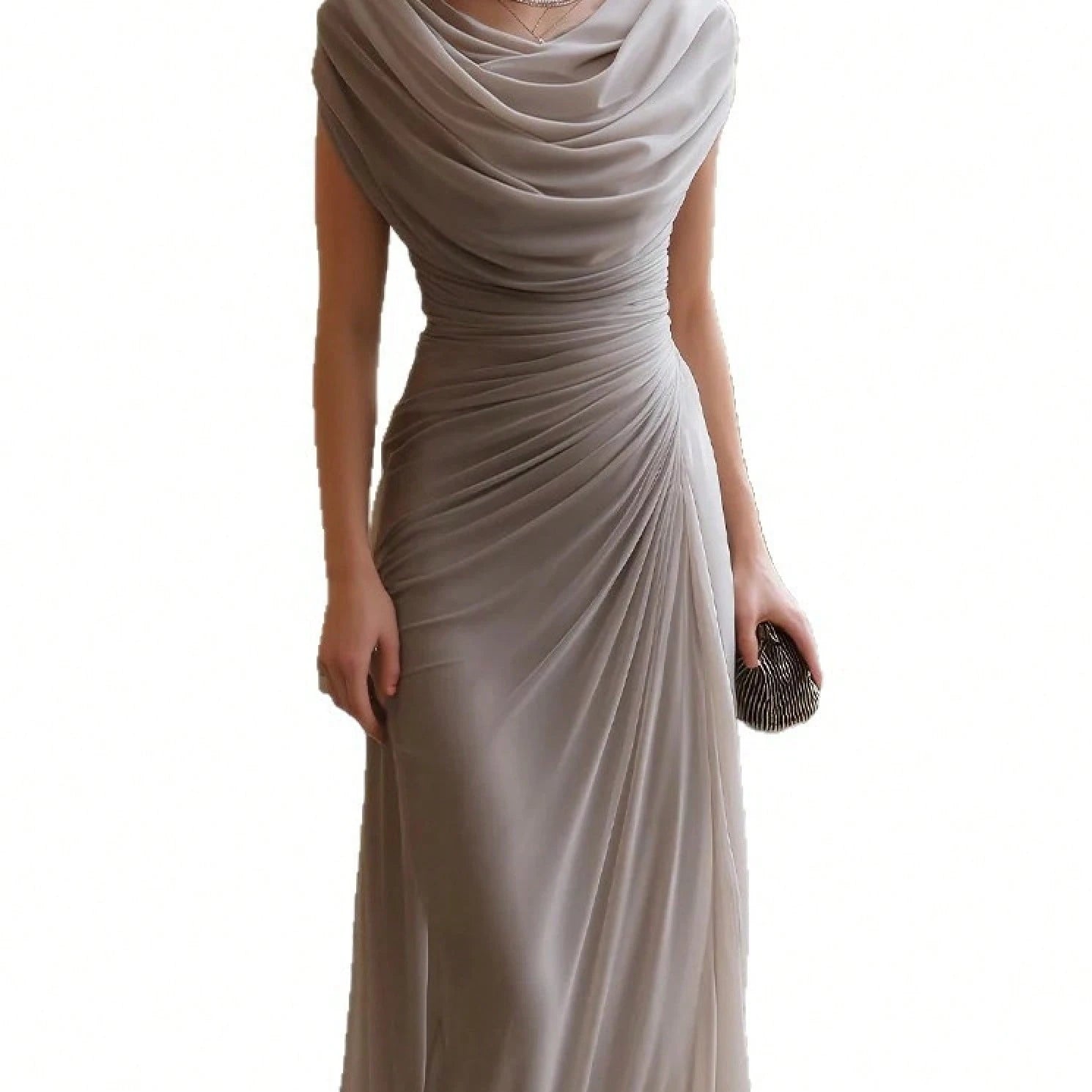 2026 European Casual Party Elegant Ruched Cowl Neck Evening Dress