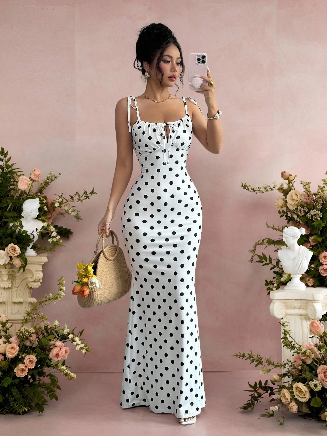 Rafferiza Women's Contrast Color Polka Dot Print Spaghetti Strap Dress - image 9