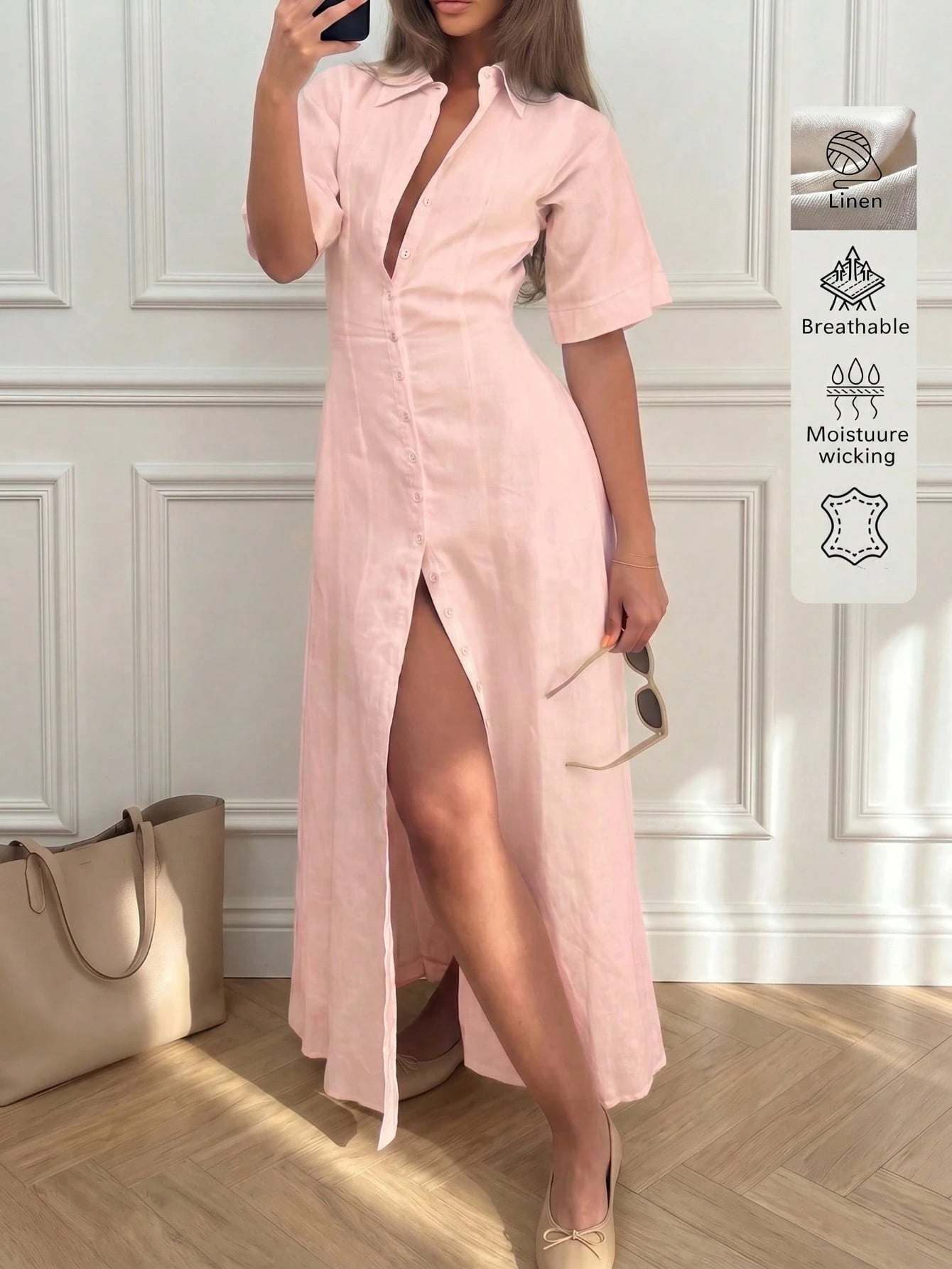 Elegant Linen Casual Commute Minimalist Office Daily Linen Dress,