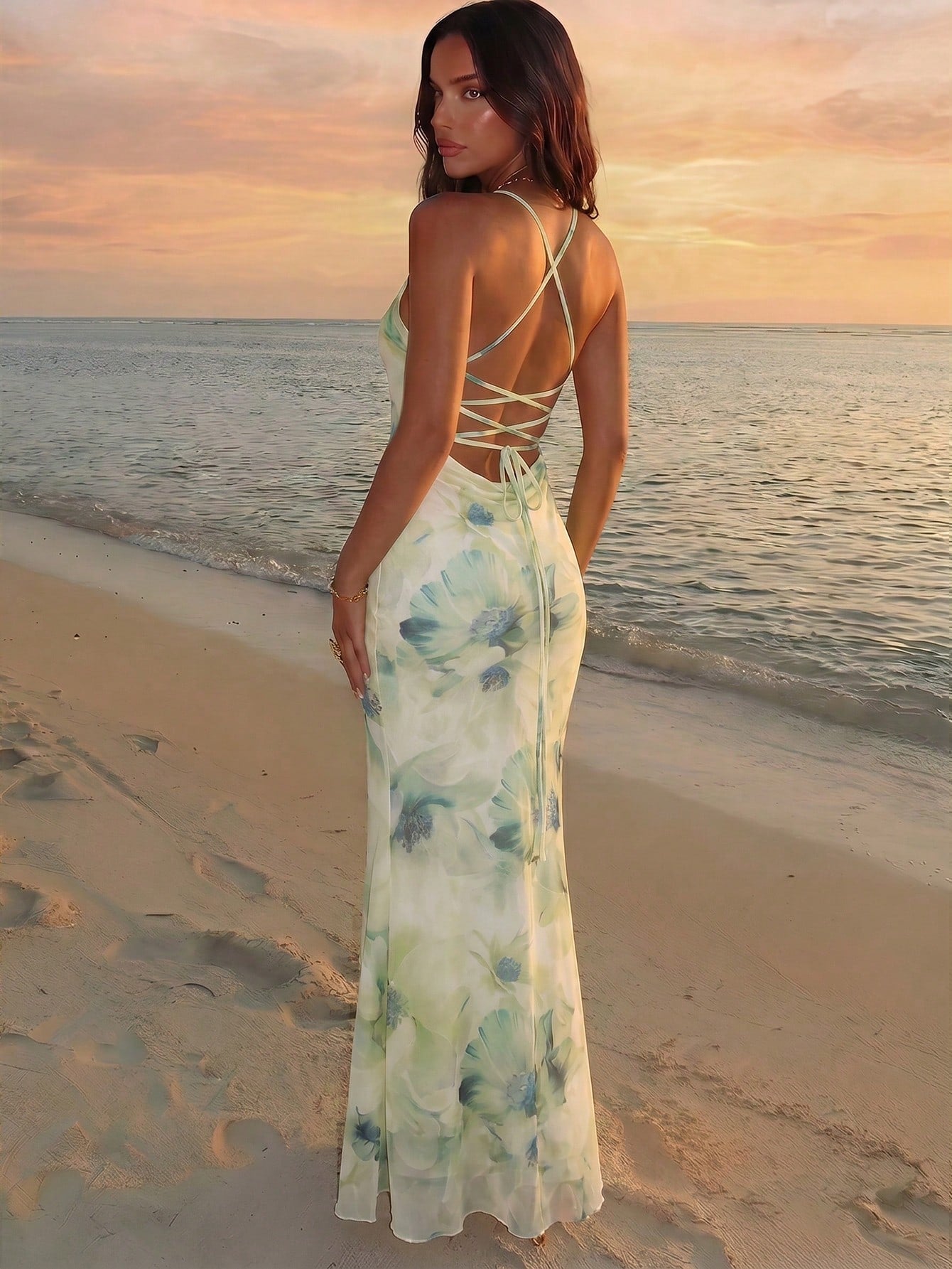 Aloruh Women's Floral Print Backless Casual Sexy Dress For