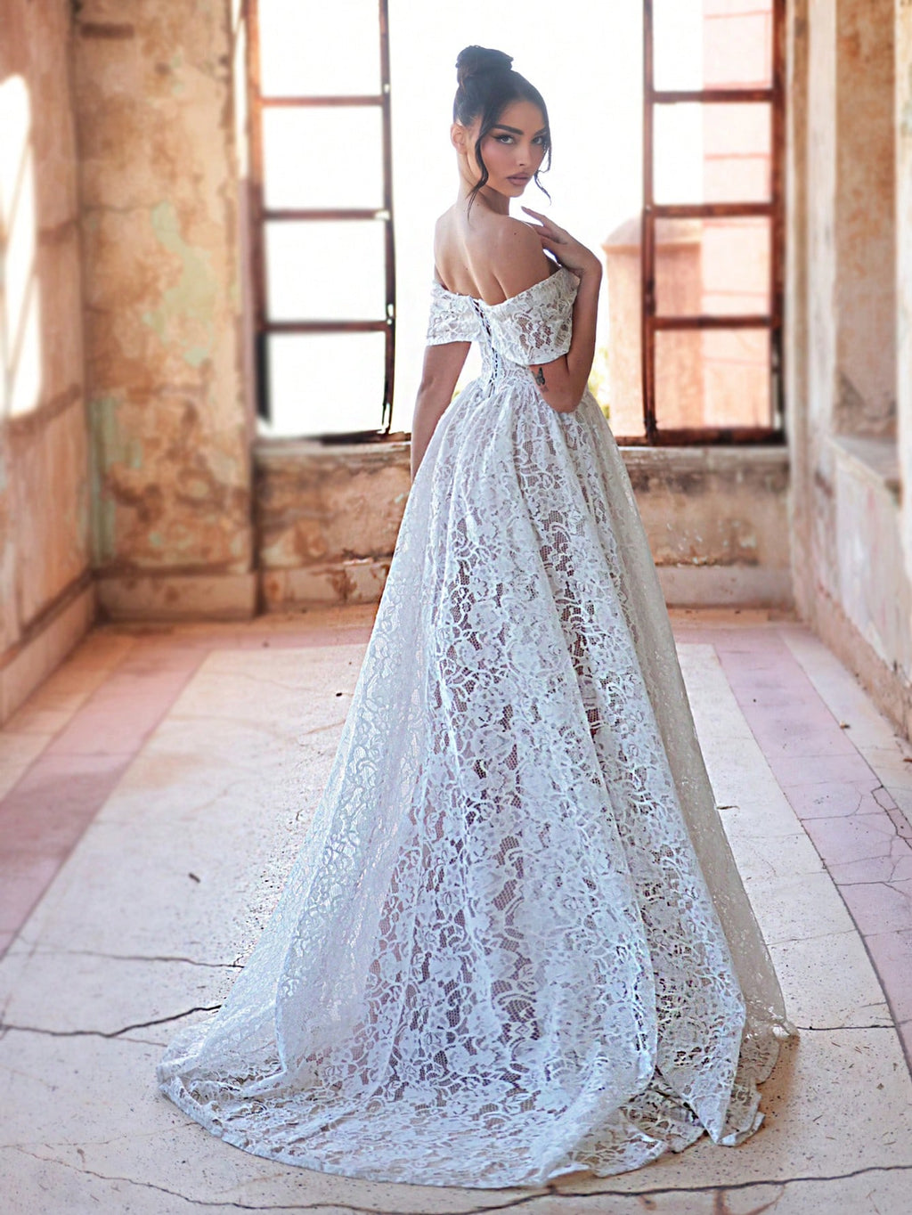Aureia Elegant White Spring Wedding Party Formal Dress, 3D Lace Off Shoulder Strapless See-Through Mesh - image 3