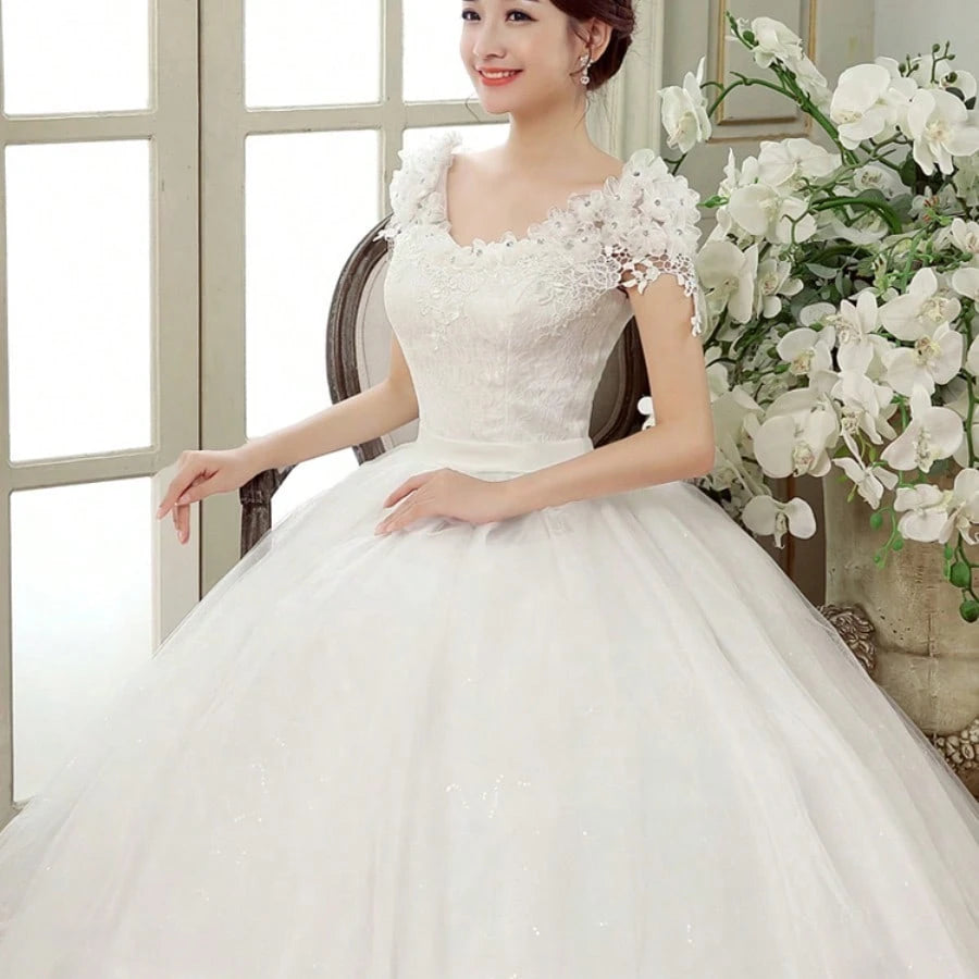 New Wedding Dress Off Shoulder Lace Flower Slim Bridal Gown - image 2