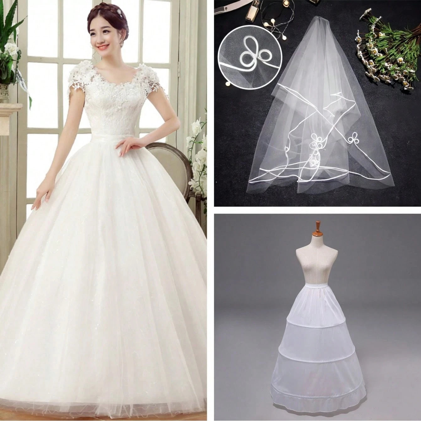 New Wedding Dress Off Shoulder Lace Flower Slim Bridal Gown