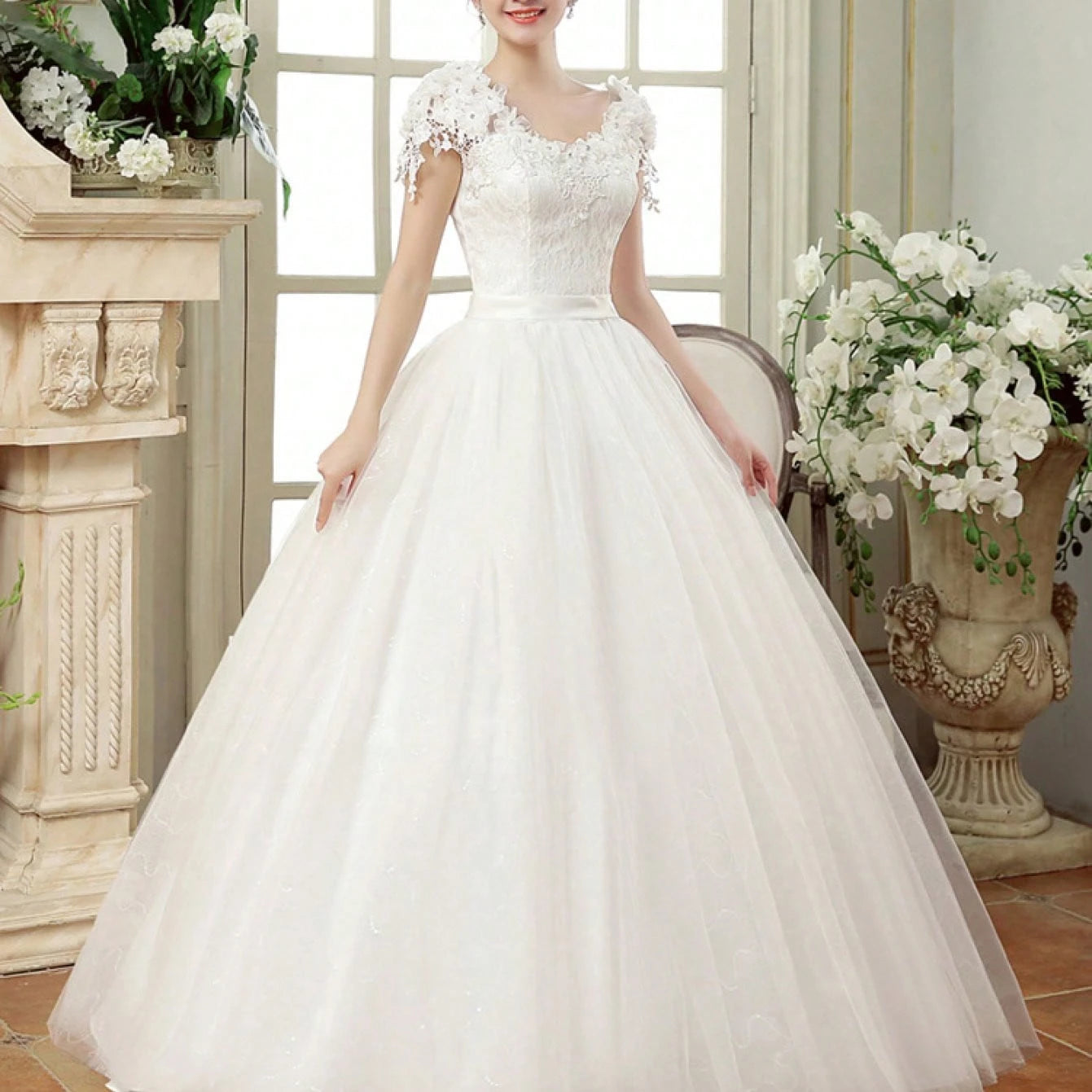 New Wedding Dress Off Shoulder Lace Flower Slim Bridal Gown - image 3