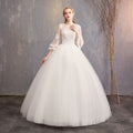Off-Shoulder Mid-Sleeve Wedding Dress - Elegant Floor-Length Bridal Gown With Bodice & Flowing Train, Wedding