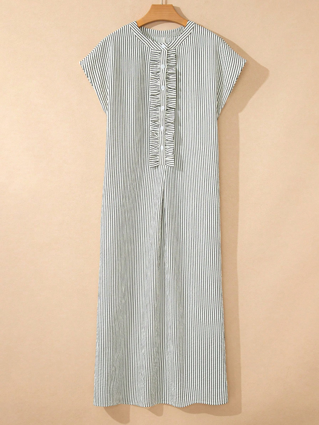 Acelitt Striped Casual Mid-Length Shirt Dress, Women's Black And