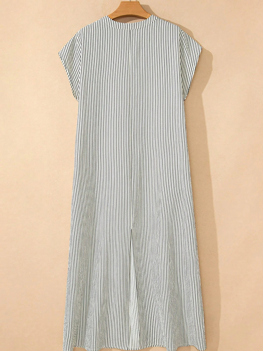 Acelitt Striped Casual Mid-Length Shirt Dress, Women's Black And
