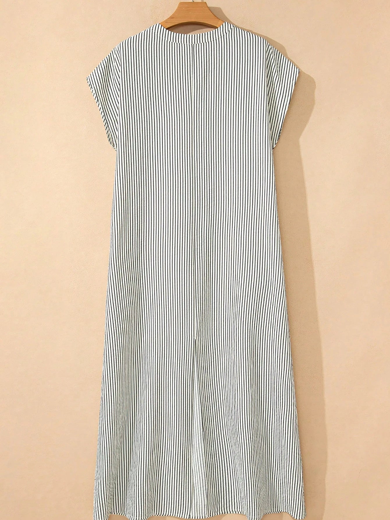 Acelitt Striped Casual Mid-Length Shirt Dress, Women's Black And