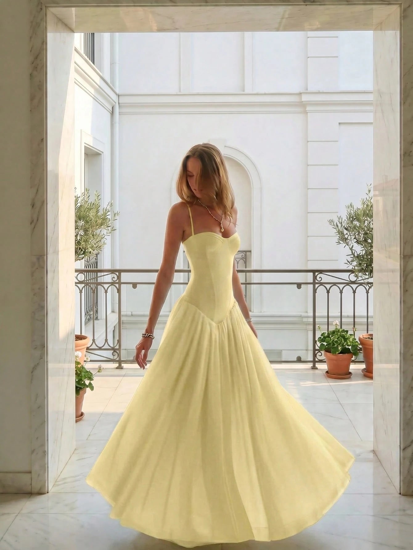 Elegant Romantic Pleated Midi Dress, Suitable For Casual, Date,