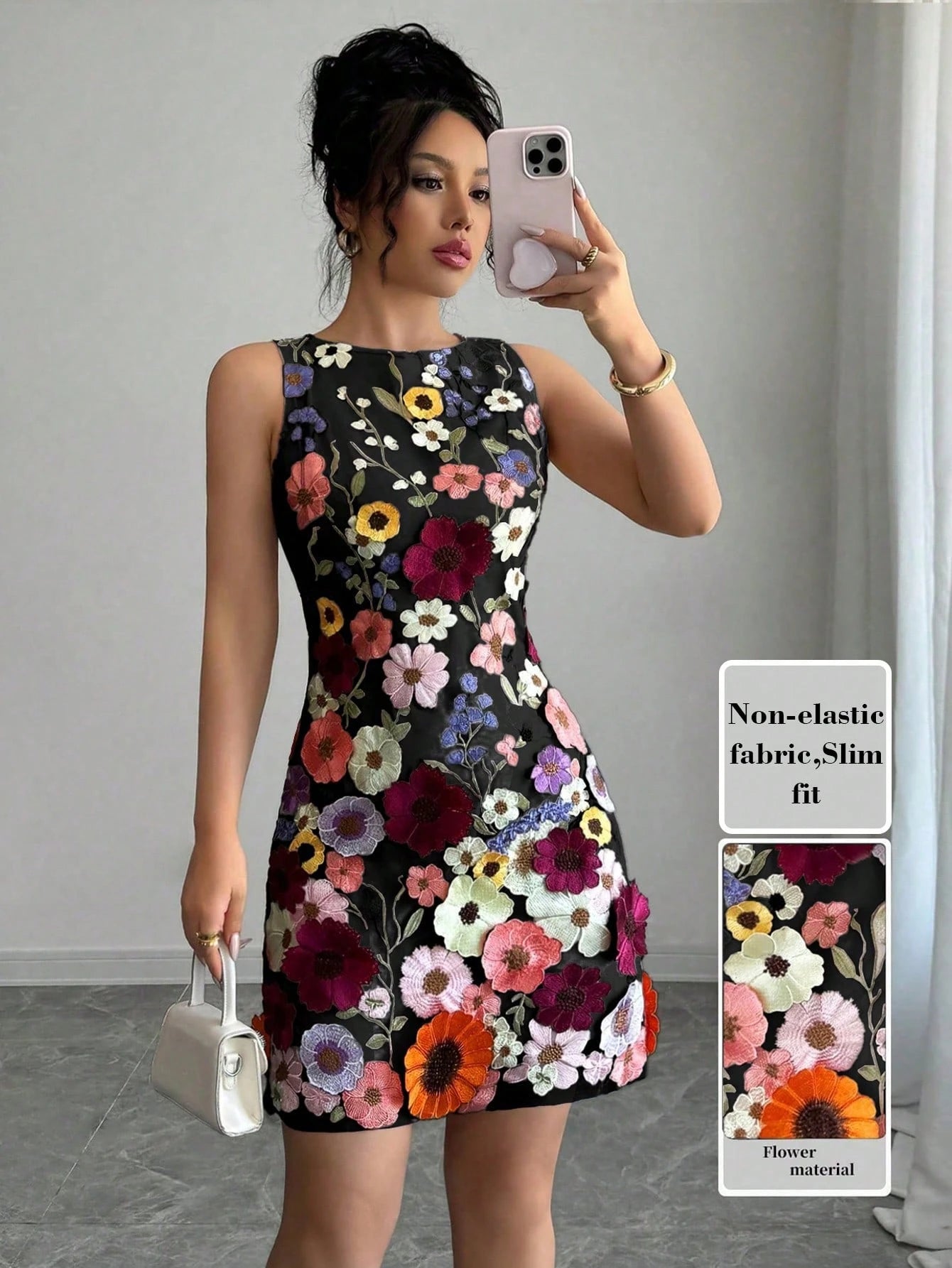 Rafferiza Women Round Neck Sleeveless Elegant Floral Bodycon Mini Dress - image 11