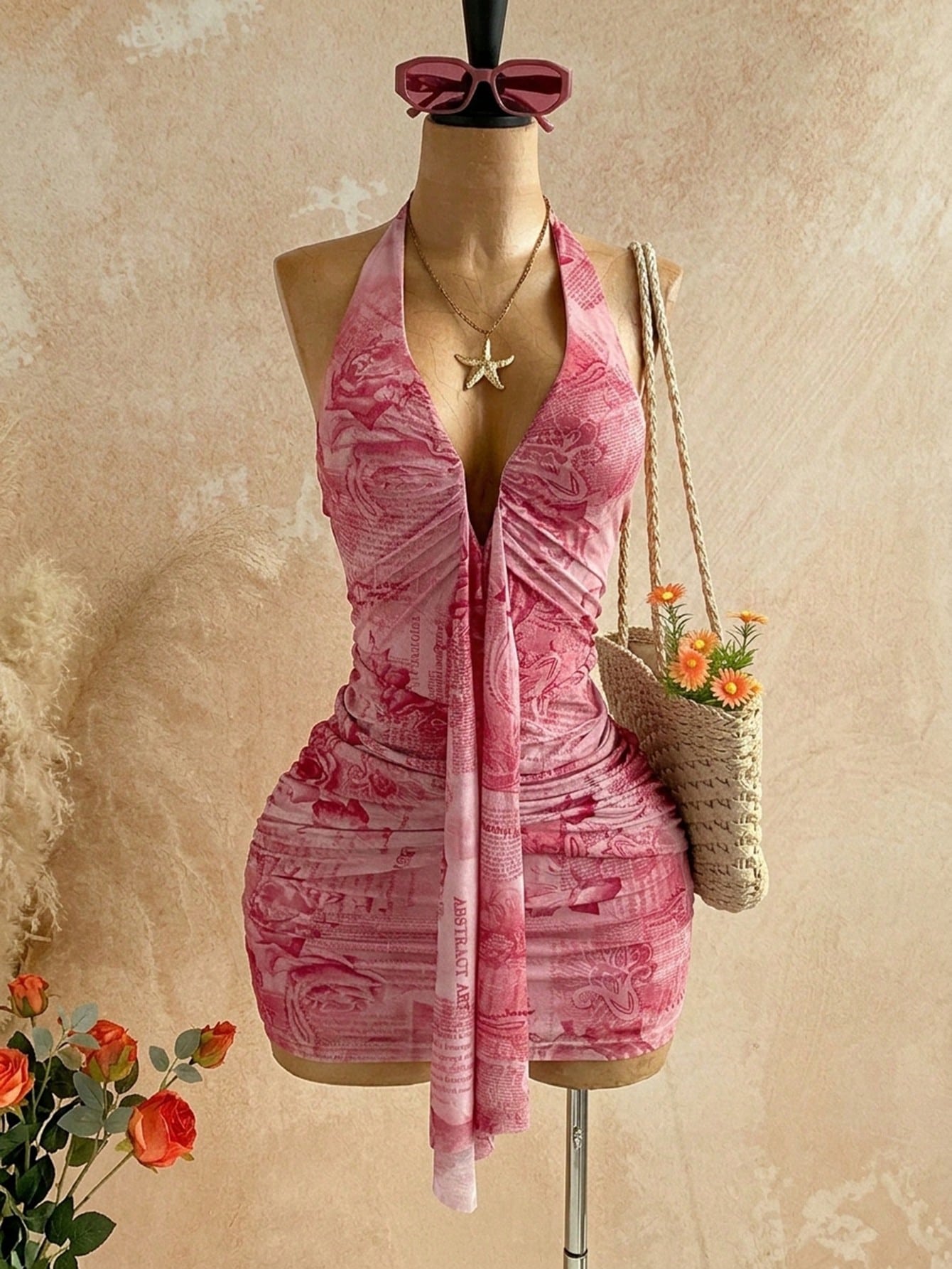 Ure Wave Women's Casual Vacation Sexy Ribbon Halter Bowknot Ruched