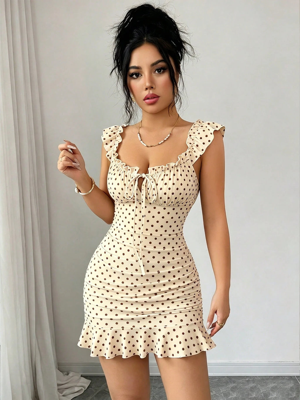 Elenzga Women's Elegant Ruched Tie Strap Flounce Hem Sexy Dress, Beach Babe - image 13