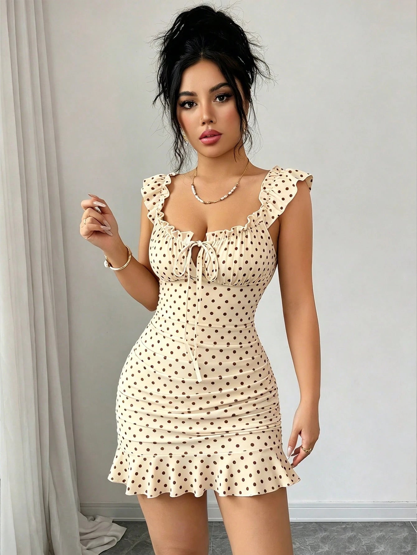 Elenzga Women's Elegant Ruched Tie Strap Flounce Hem Sexy Dress, Beach Babe - image 13