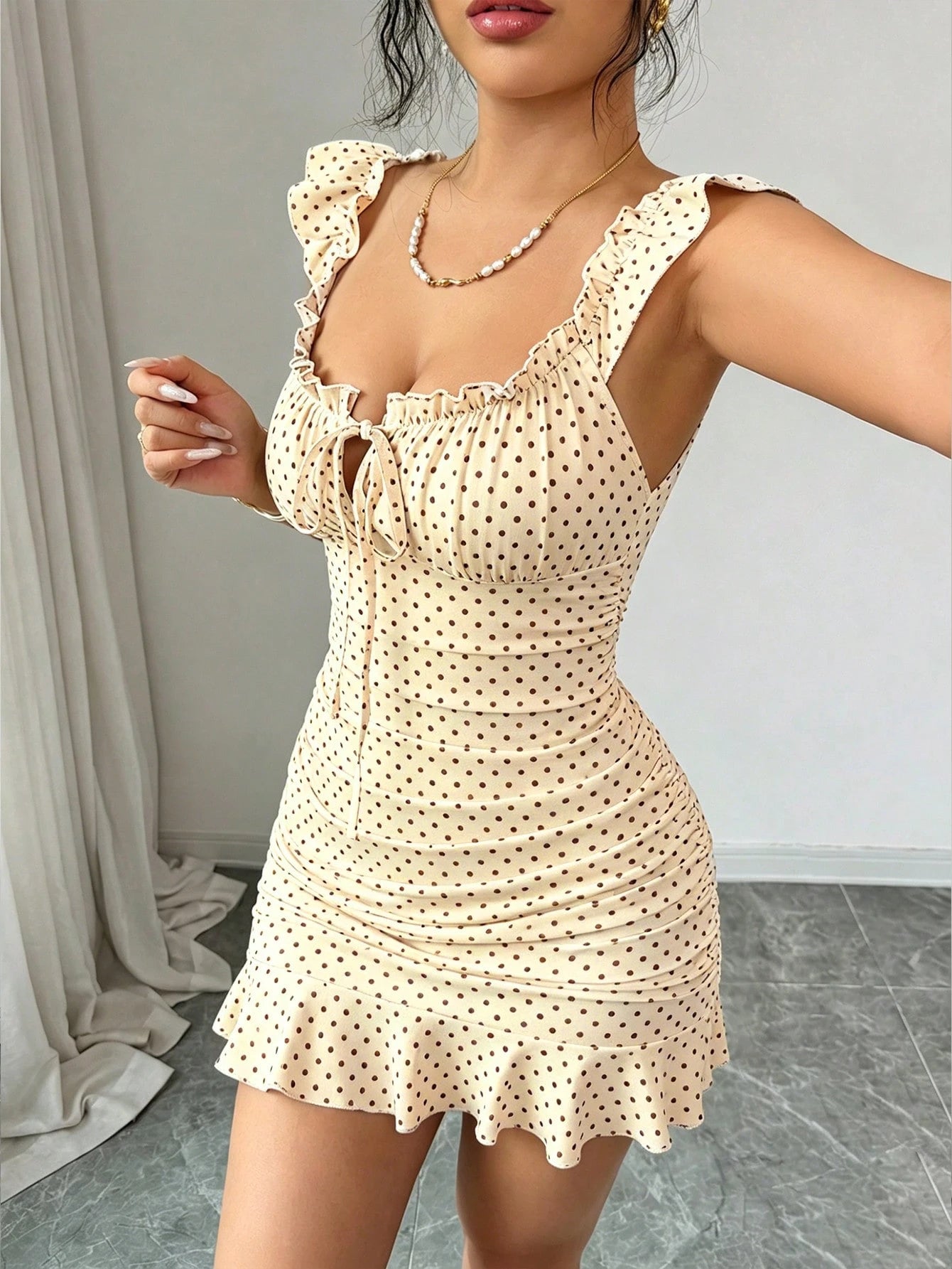 Elenzga Women's Elegant Ruched Tie Strap Flounce Hem Sexy Dress, Beach Babe - image 18
