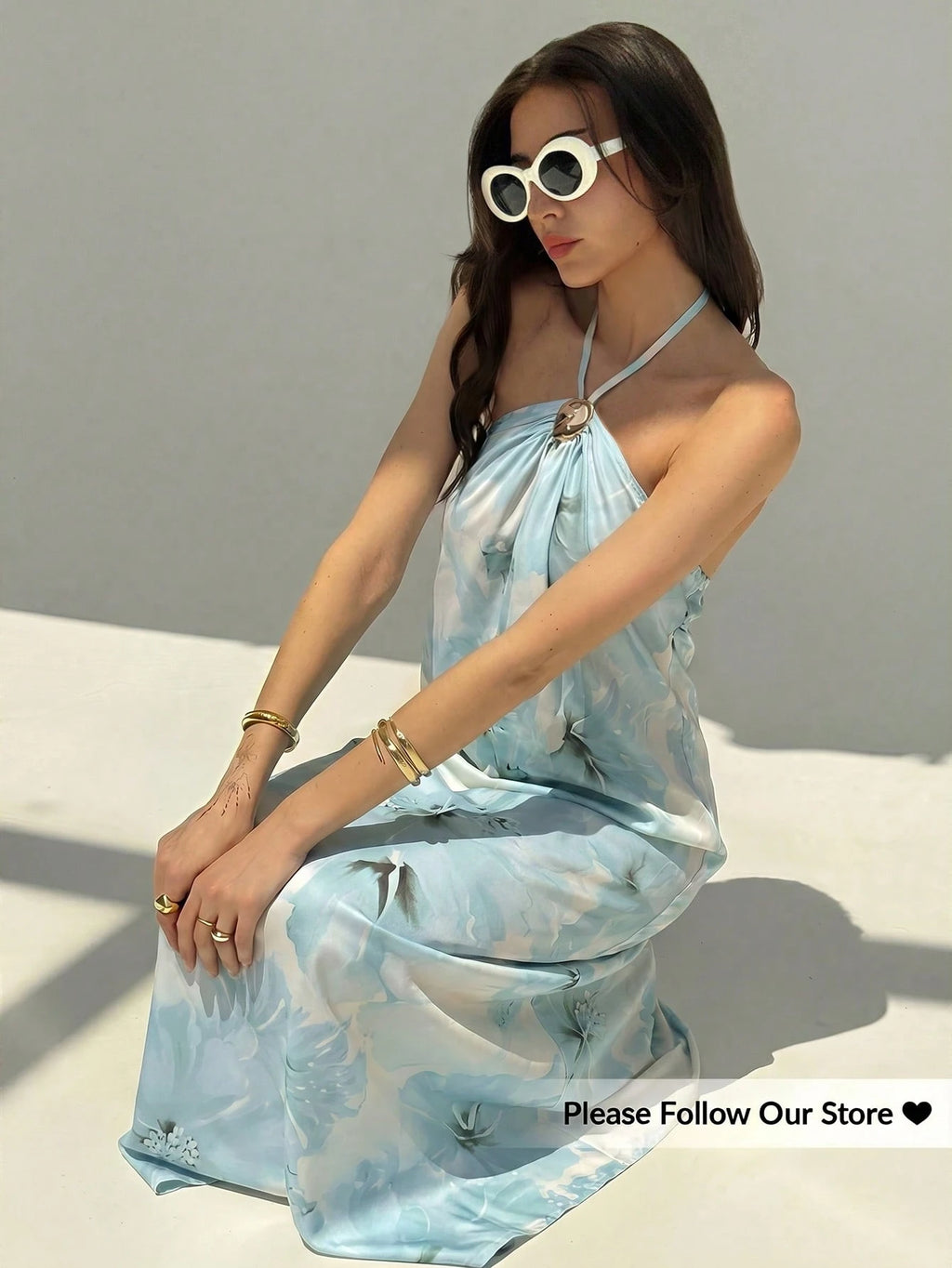 Aloruh New Champagne Backless Pleated Minimalist Long Dress, Metal Ball Decor, Oversized Flattering - image 3