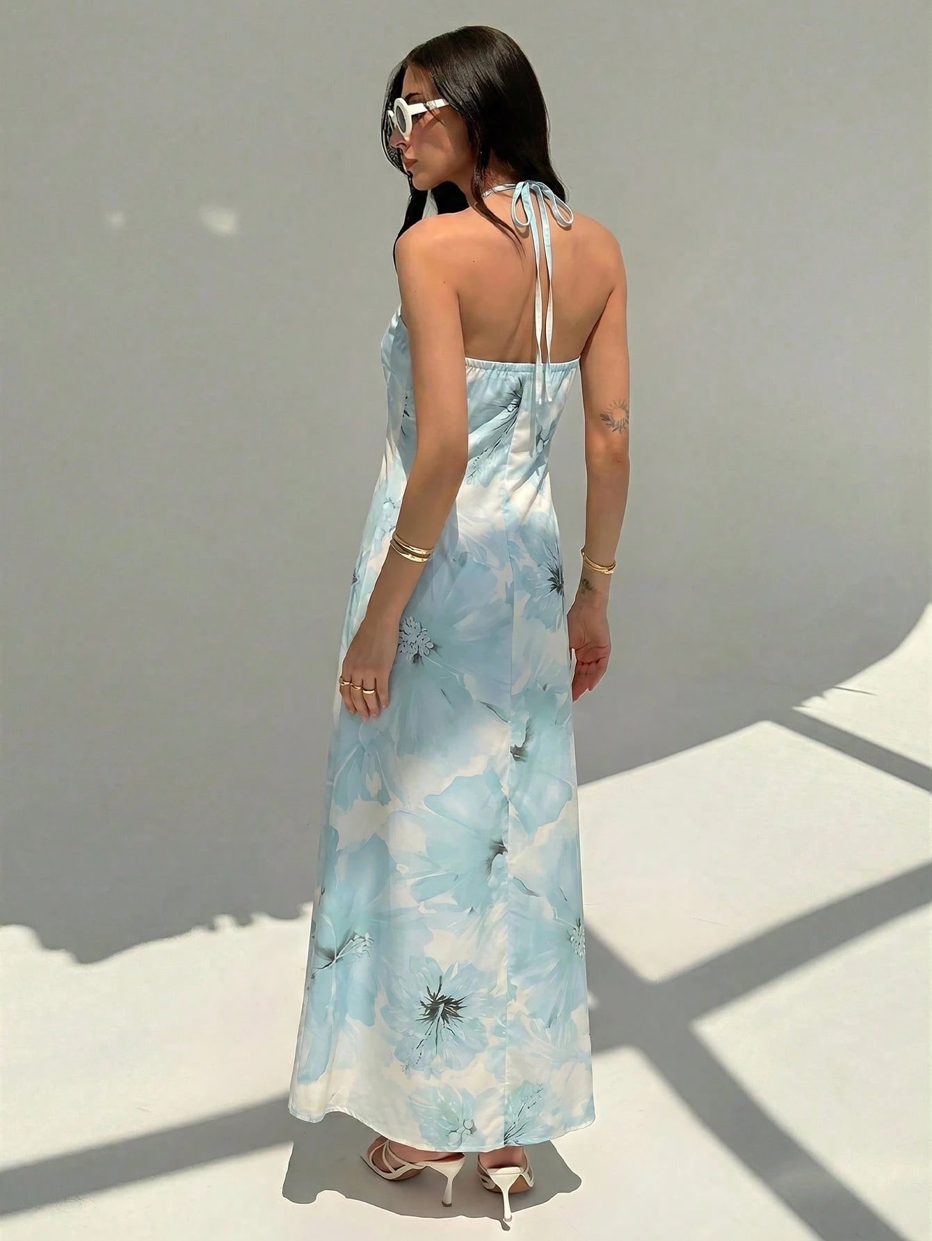 Aloruh New Champagne Backless Pleated Minimalist Long Dress, Metal Ball Decor, Oversized Flattering - image 2