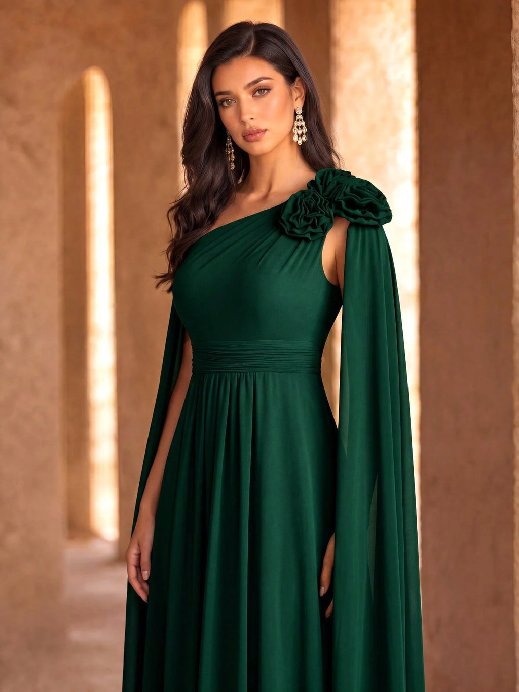 SUPGIR Asymmetrical Neck Floral Decor Long Flounce Waist Maxi Chiffon Dress, Bridesmaid Dress Wedding Elegant - image 14