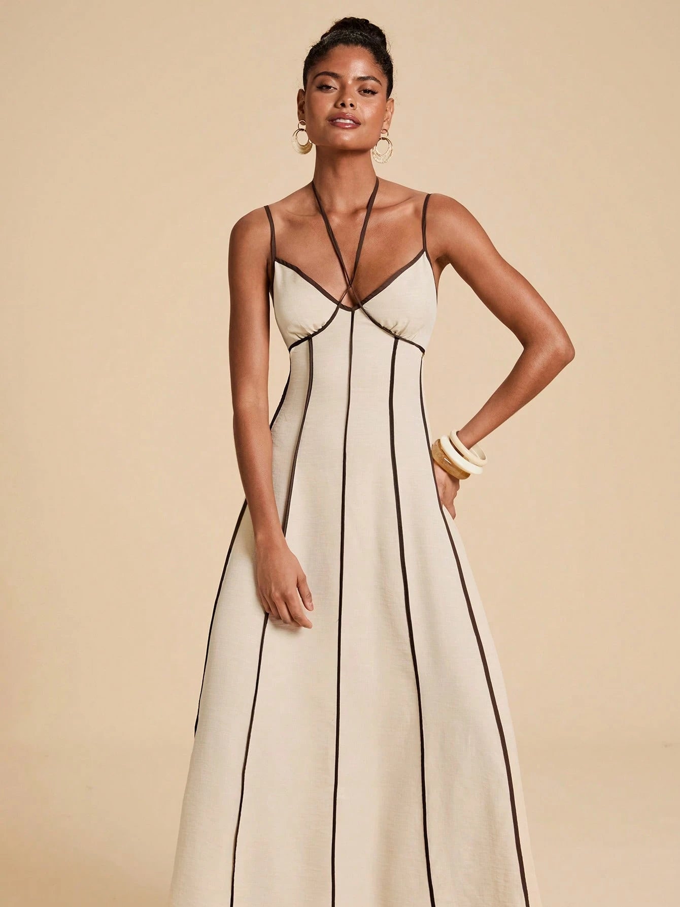 Travachic Elegant Contrast Trim Backless Camisole Dress Vacation Red