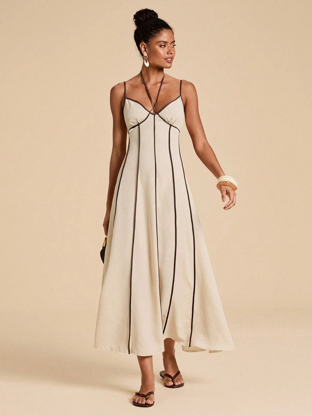 Travachic Elegant Contrast Trim Backless Camisole Dress Vacation Red