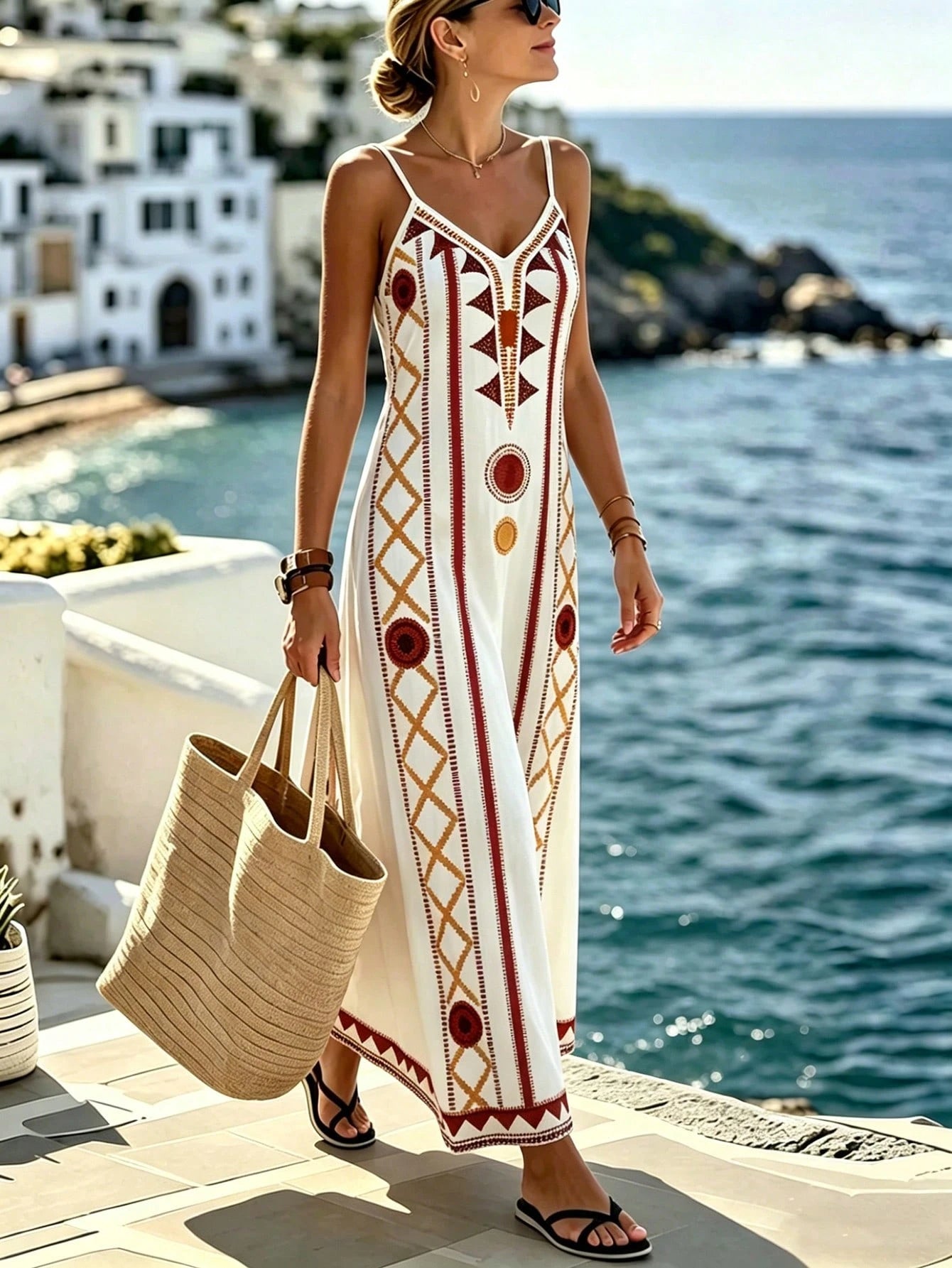 Selamara Women's Geometric Print Casual Party & Travel Spaghetti Strap Dress - image 5
