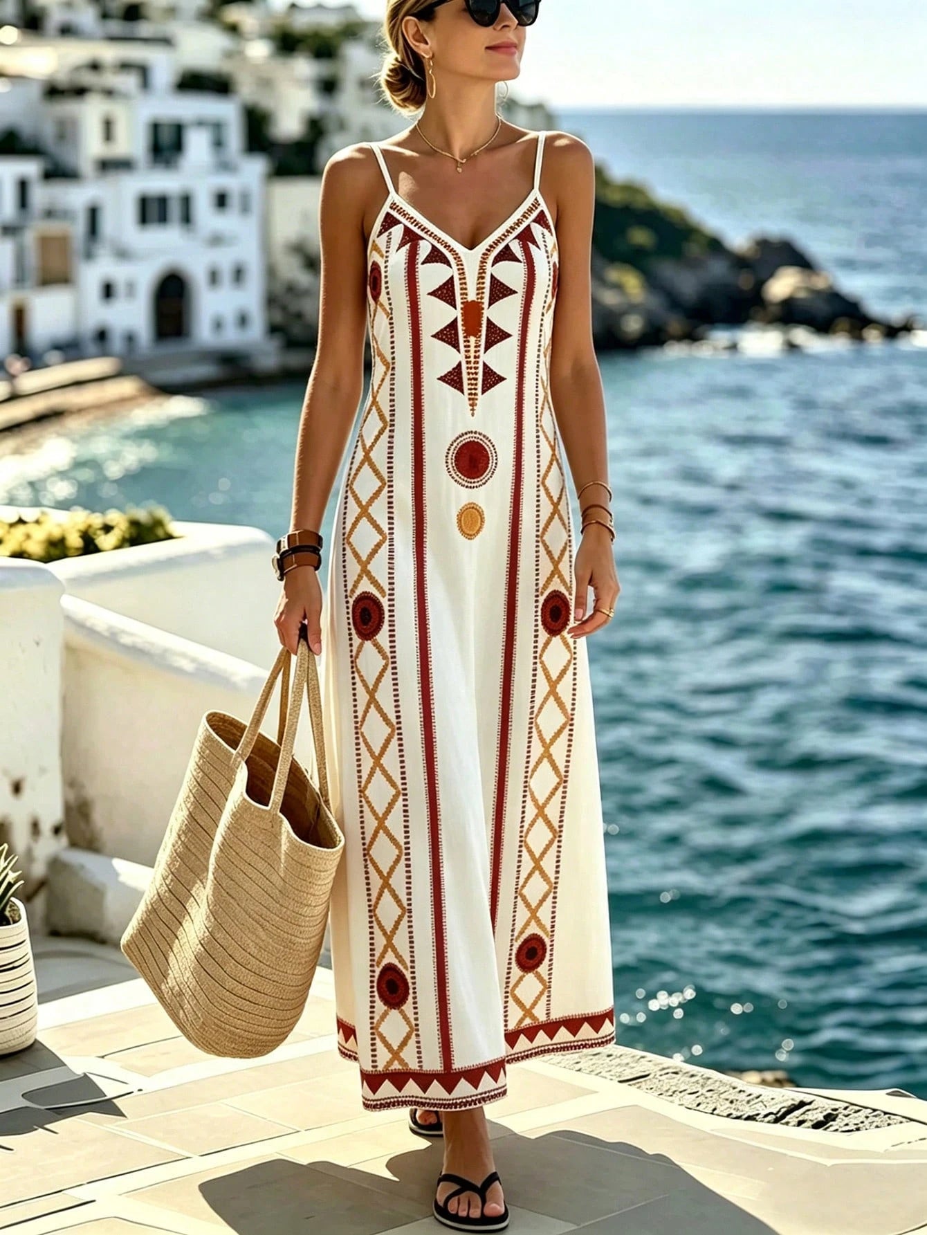 Selamara Women's Geometric Print Casual Party & Travel Spaghetti Strap Dress - image 7