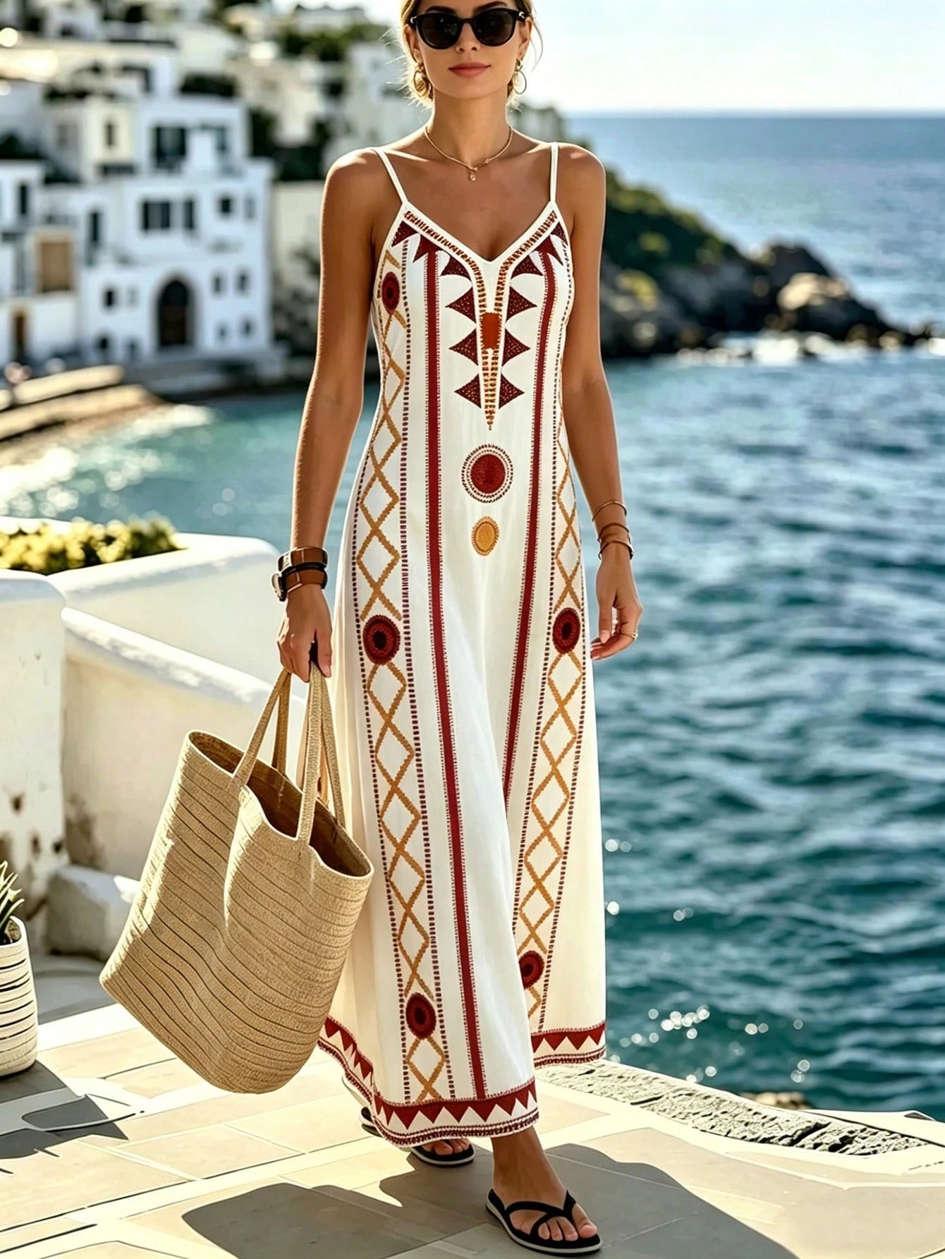 Selamara Women's Geometric Print Casual Party & Travel Spaghetti Strap Dress - image 8