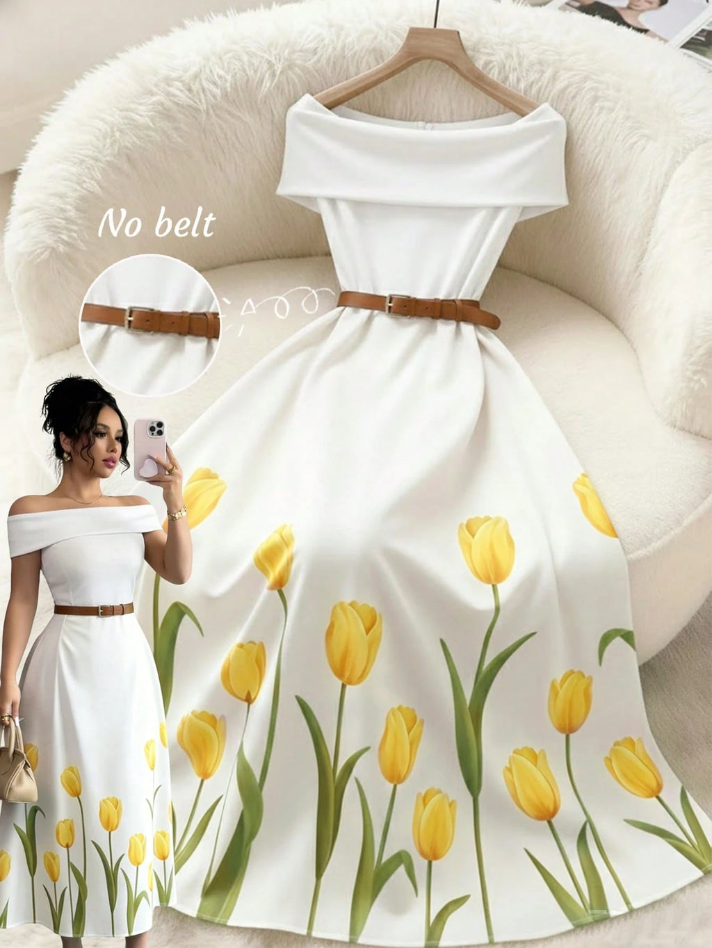GlowEve Women's Off Shoulder Floral Print Elegant Dress