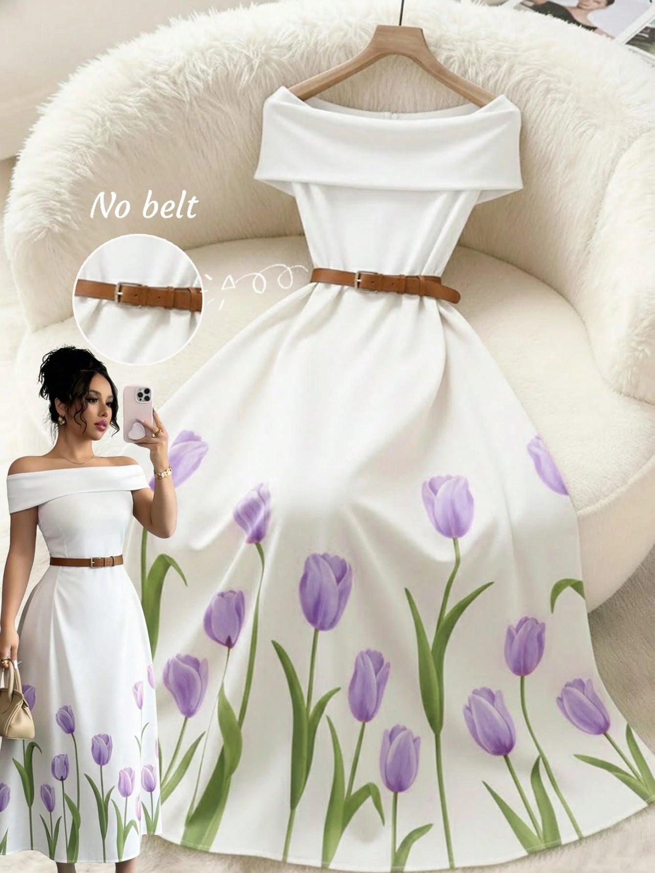 GlowEve Women's Off Shoulder Floral Print Elegant Dress