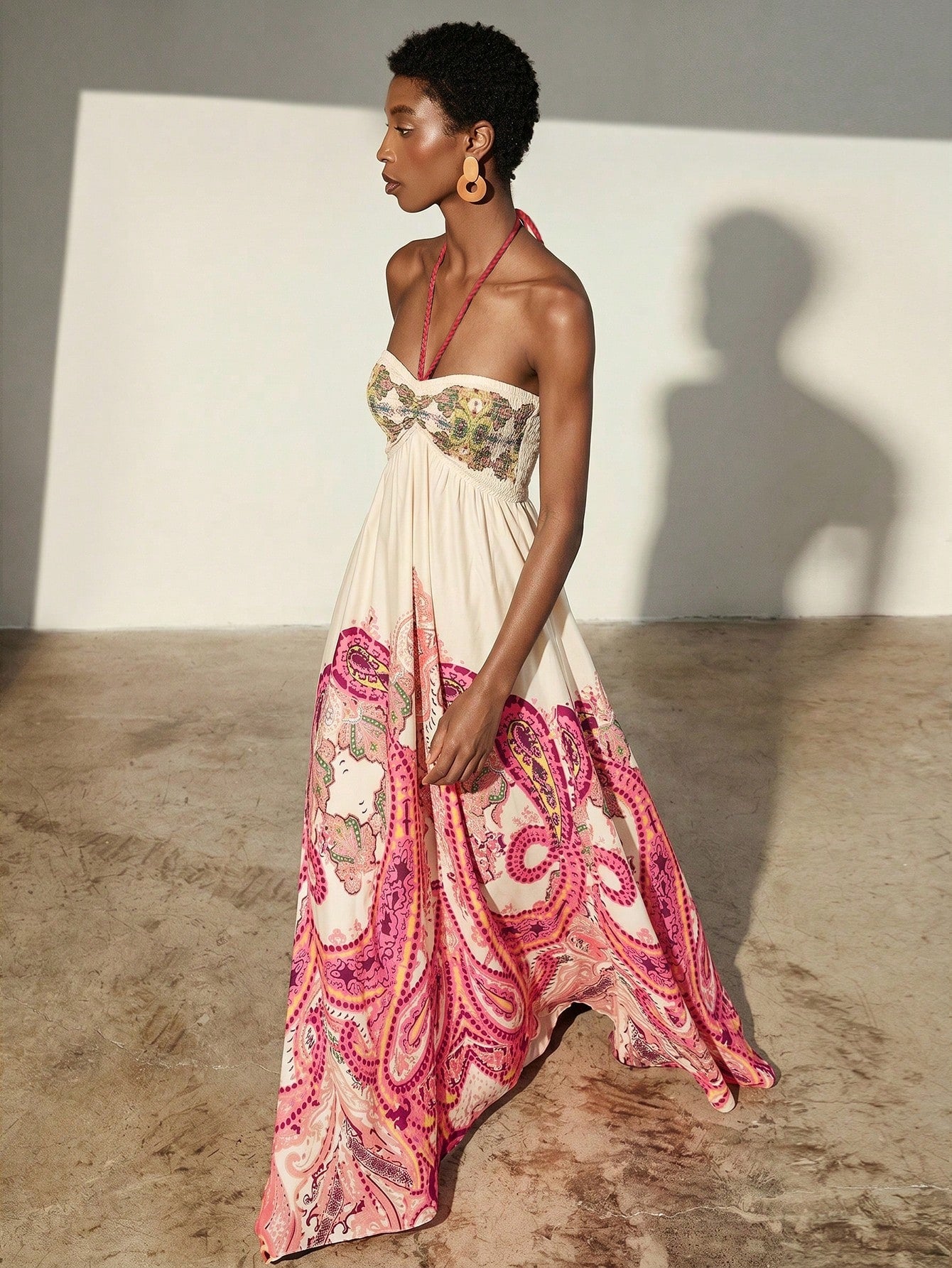 Frievida Chiffon Tie-Dye Print Halter Neck Tie-Up Sleeveless Vacation