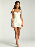 Women's Square Neck Cami Mini Dress, Cinched Waist, Draped Ruched