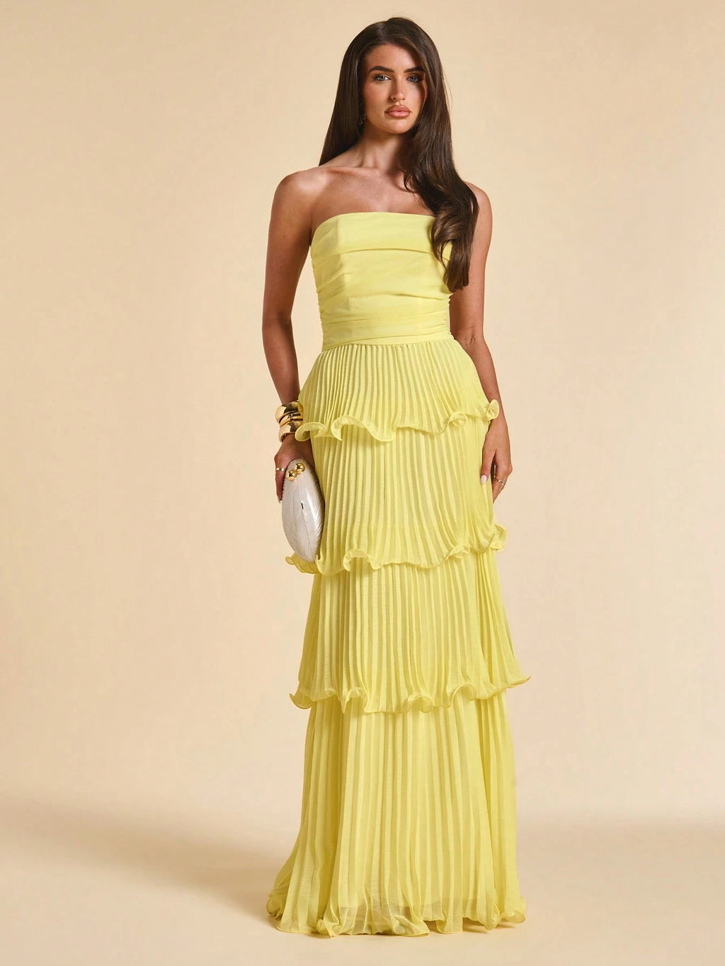 BAE Summer Solid Yellow Ruffled Dress, Elegant Ladies Sleeveless A-Line Suitable For Brunch, Bridesmaid, - image 6