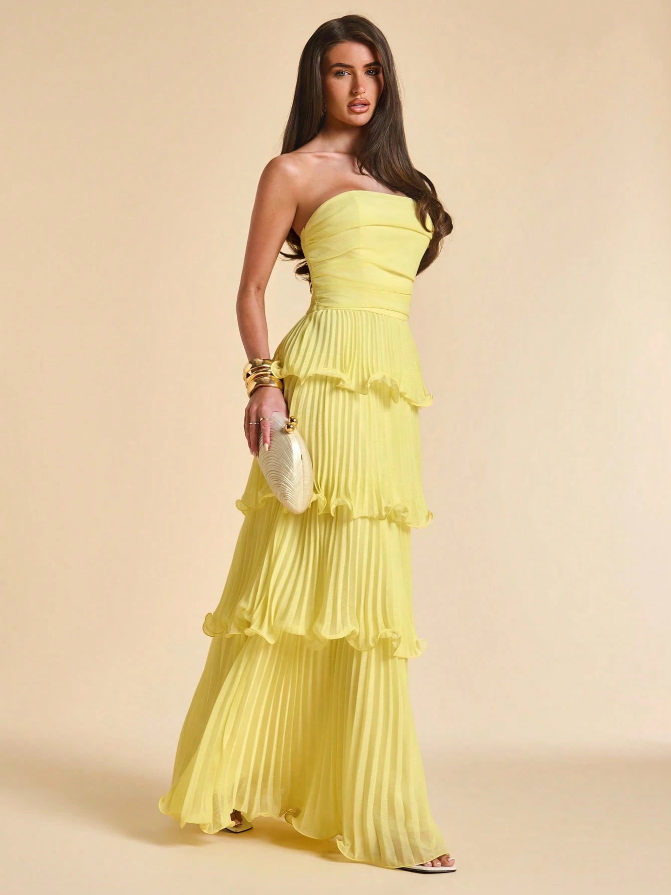 BAE Summer Solid Yellow Ruffled Dress, Elegant Ladies Sleeveless A-Line Suitable For Brunch, Bridesmaid, - image 4