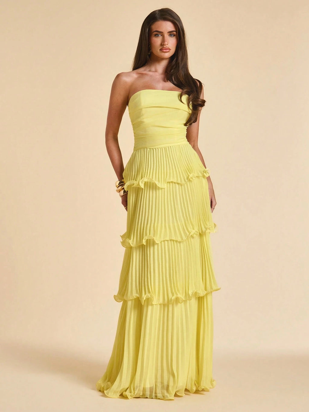 BAE Summer Solid Yellow Ruffled Dress, Elegant Ladies Sleeveless A-Line Suitable For Brunch, Bridesmaid, - image 5