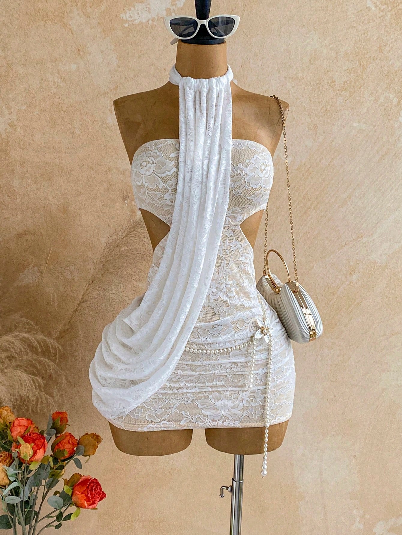 Soleia Women's Summer Khaki Bandage Vacation Bodycon Mini